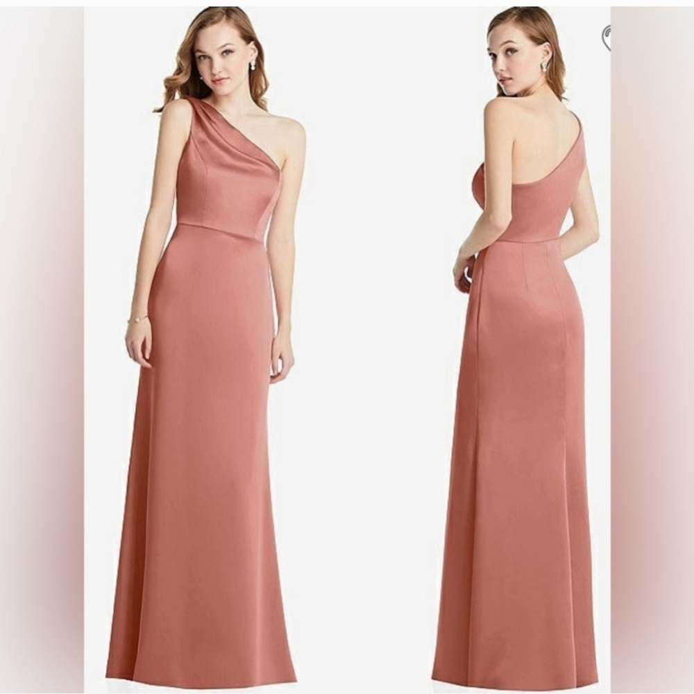 NWOT Lovely Rose Pink One-Shoulder Satin Maxi Dress Size 8